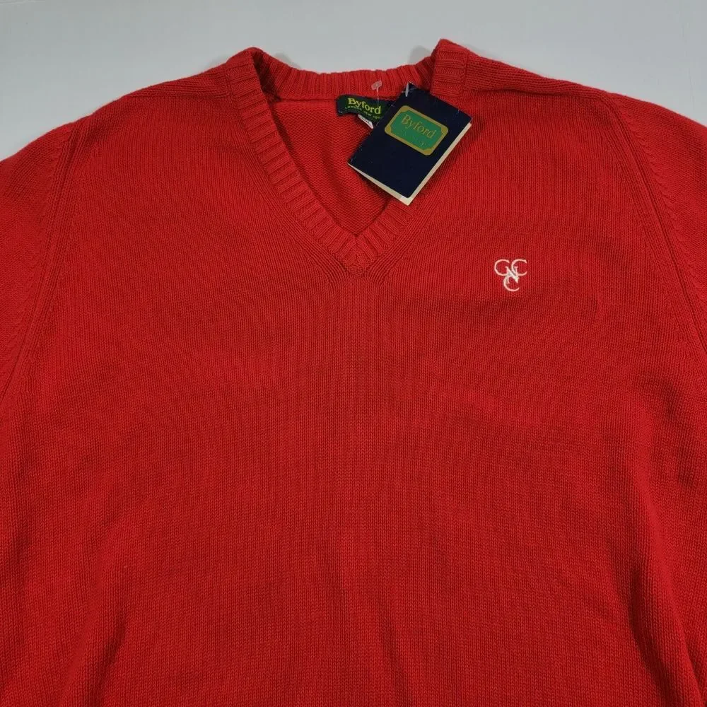 Byford Pullover Vneck‎ Sweater - Red - Knit - Cotton - XXL New - Vintage